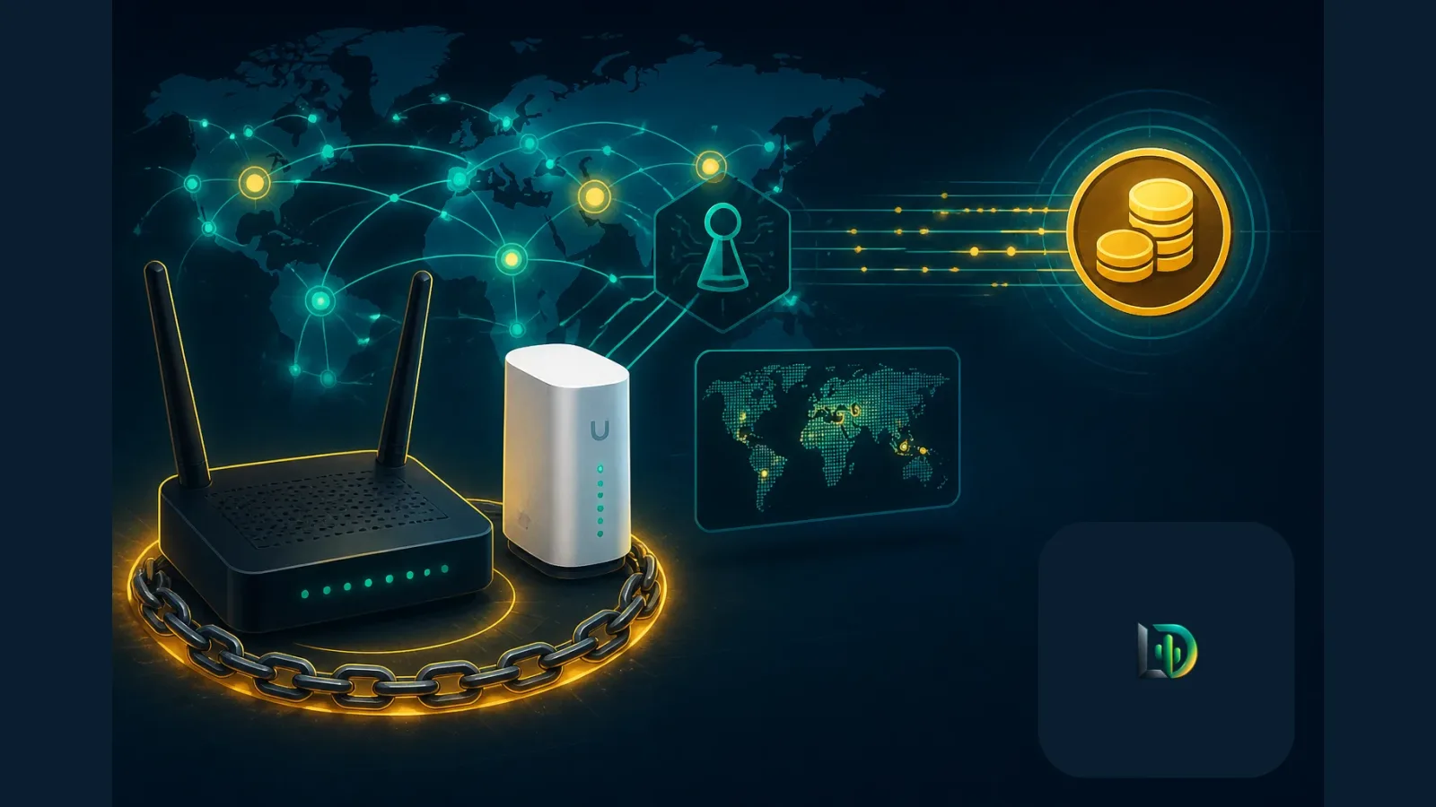 Ilustración generada con IA: 🔒 ¡Secuestran equipos D-Link y Ubiquiti para ganar dinero con tu conexión!