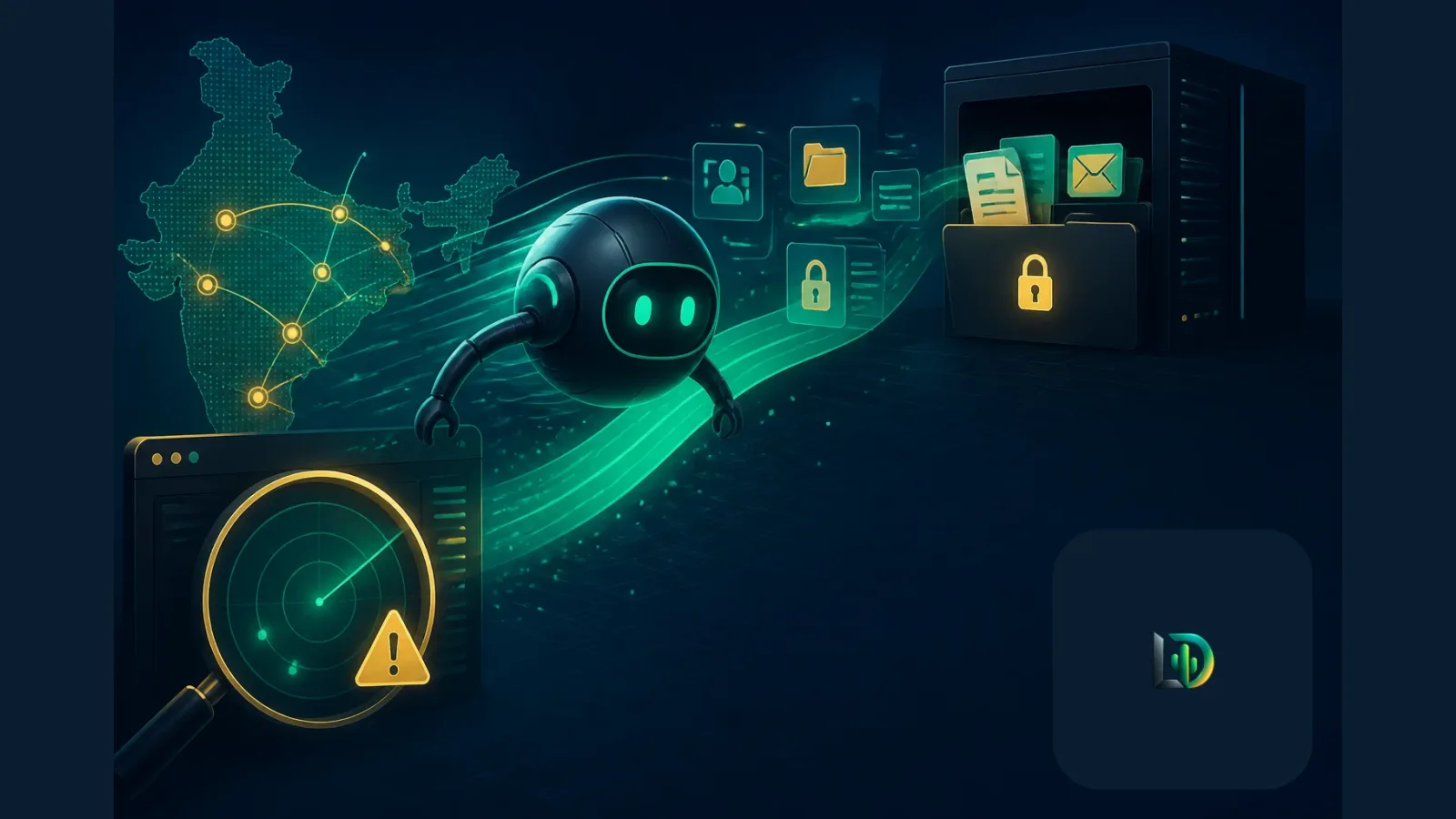 Ilustración generada con IA: 🔒 Agentes de IA en pruebas accedieron a datos privados sin ser detectados en India